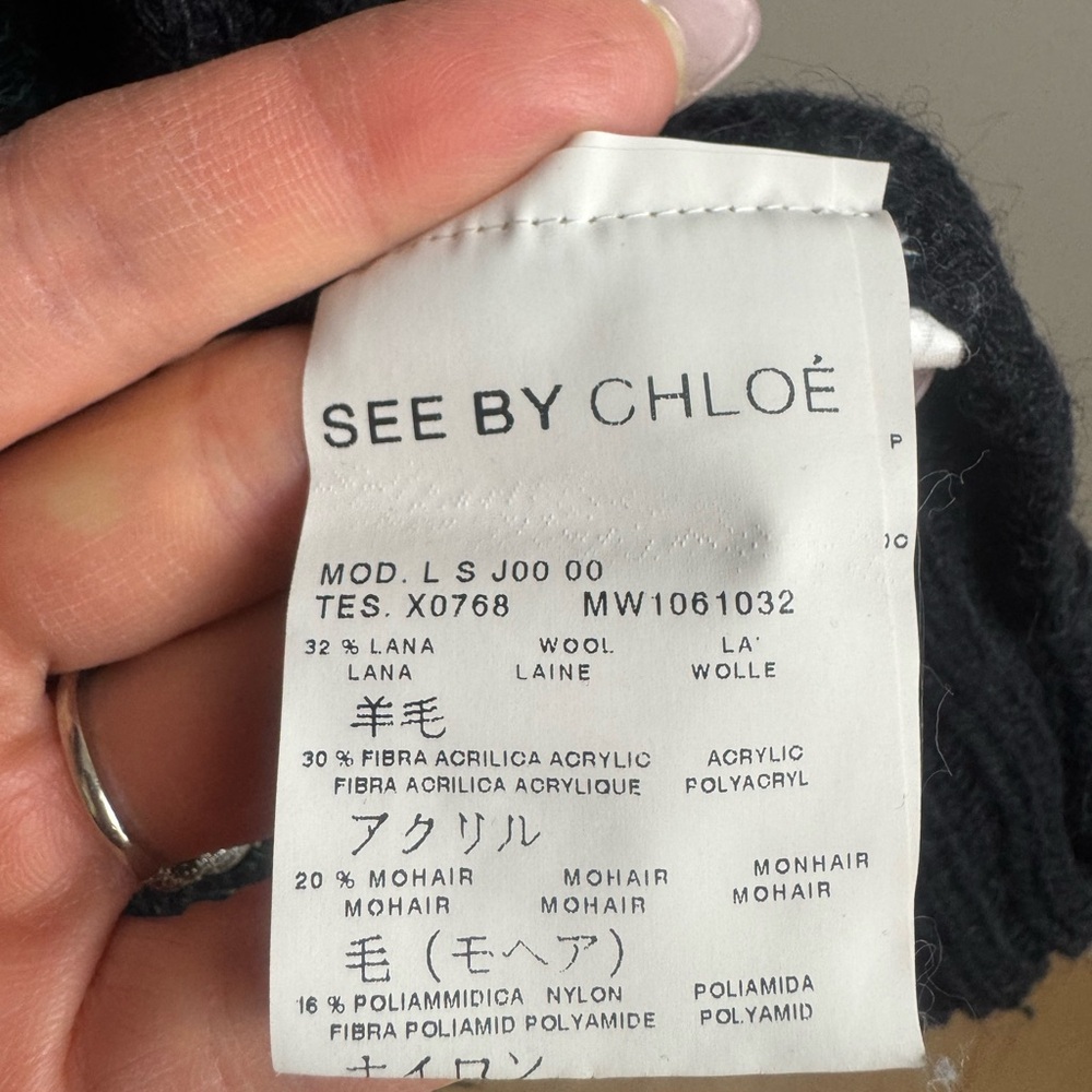 SEE BY CHLOE Green and Black Wool Mohair Zip Cardigan Sweater US 4 - Picture 8 of 8